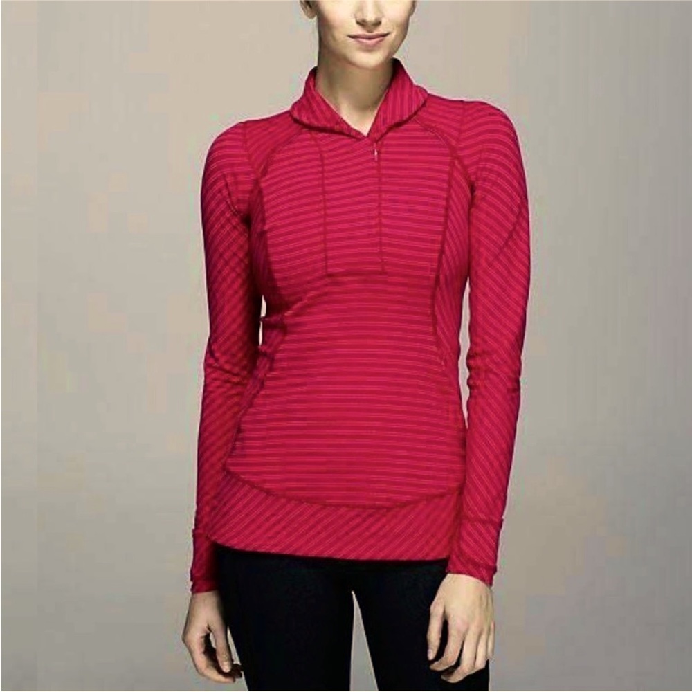 Lululemon Think Fast Pullover Red With Stripes Size 2